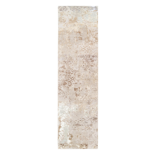 Modern and Contemporary Wool & Silk Hand Knotted Rug Beige No Border 2.9X10.0 -O062437