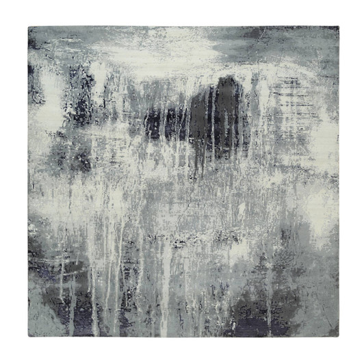 Modern and Contemporary Wool & Silk Hand Knotted Rug Black No Border 10.0X10.0 -O063808