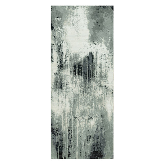 Modern and Contemporary Wool & Silk Hand Knotted Rug Black No Border 4.0X10.0 -O090547