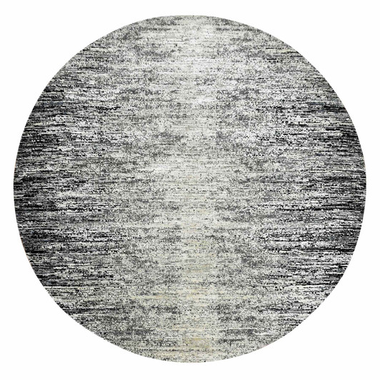 Modern and Contemporary Wool & Silk Hand Knotted Rug Black No Border 8.0X8.0 -O075287