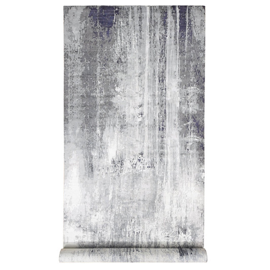 Modern and Contemporary Wool & Silk Hand Knotted Rug Black No Border 8.1X23.10 -O080643