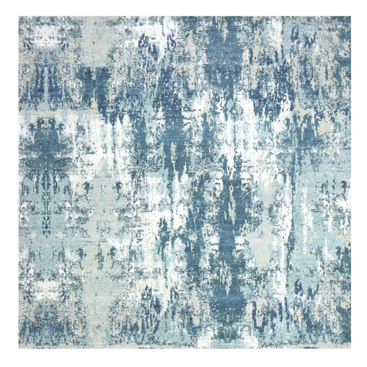 Modern and Contemporary Wool & Silk Hand Knotted Rug Blue No Border 10.1X10.0 -O075292