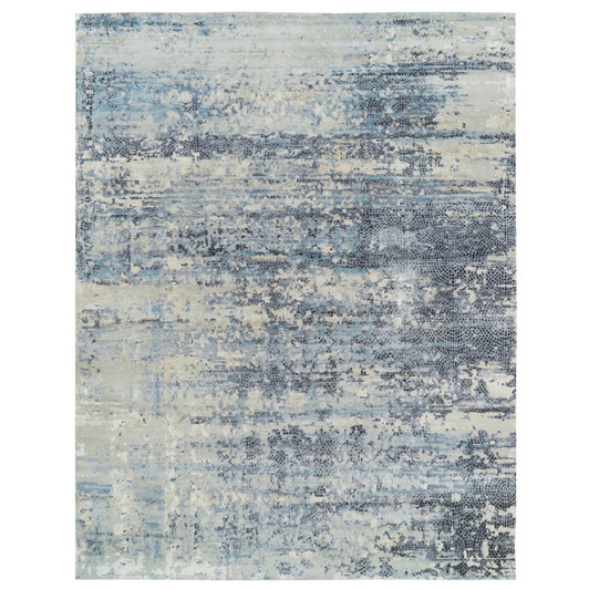 Modern and Contemporary Wool & Silk Hand Knotted Rug Blue No Border 11.10X14.10 -O065447