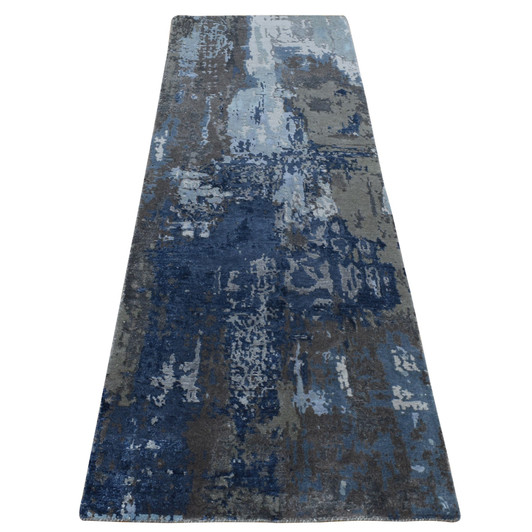 Modern and Contemporary Wool & Silk Hand Knotted Rug Blue No Border 2.8X8.1 -O087208