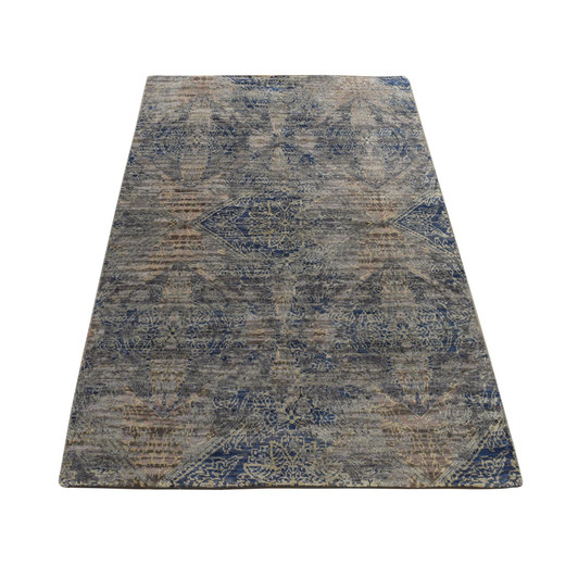 Modern and Contemporary Wool & Silk Hand Knotted Rug Blue No Border 3.0X5.0 -O078248