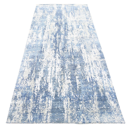 Modern and Contemporary Wool & Silk Hand Knotted Rug Blue No Border 4.1X10.2 -O066963