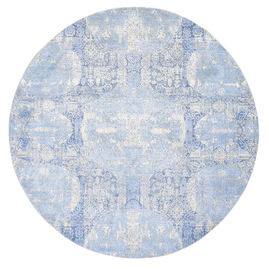 Modern and Contemporary Wool & Silk Hand Knotted Rug Blue No Border 6.0X6.0 -O080143