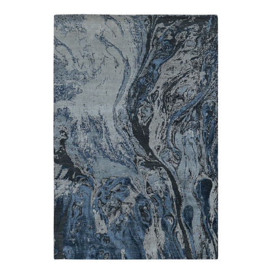Modern and Contemporary Wool & Silk Hand Knotted Rug Blue No Border 6.0X9.2 -O080981
