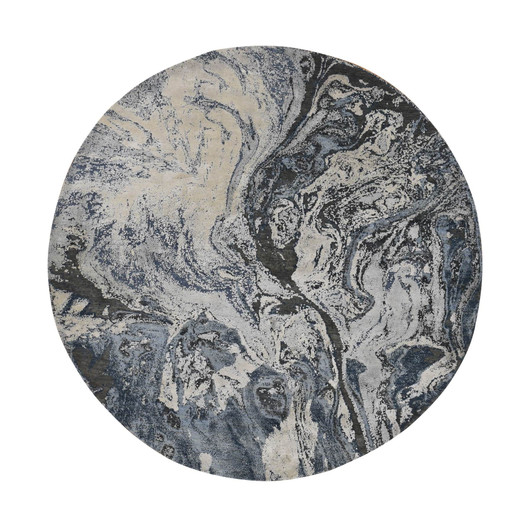 Modern and Contemporary Wool & Silk Hand Knotted Rug Blue No Border 8.1X8.1 -O087362