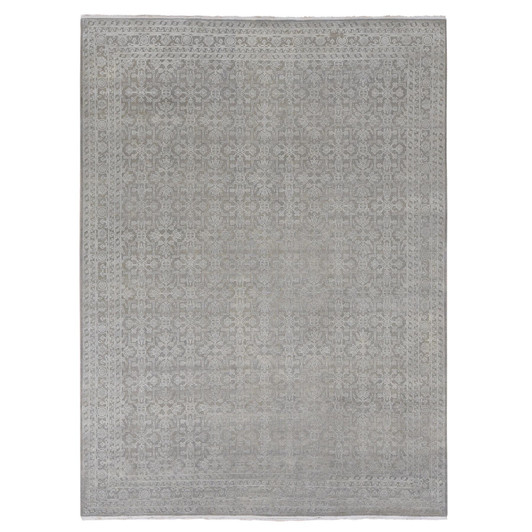 Modern and Contemporary Wool & Silk Hand Knotted Rug Grey Gray 8.10X12.0 -O087105