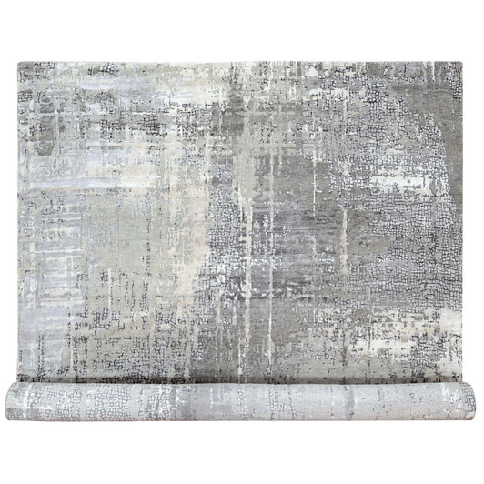 Modern and Contemporary Wool & Silk Hand Knotted Rug Grey No Border 10.0X13.10 -O010009