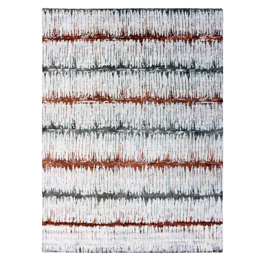 Modern and Contemporary Wool & Silk Hand Knotted Rug Grey No Border 10.2X13.11 -O075299
