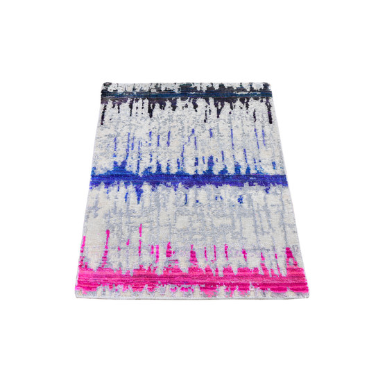 Modern and Contemporary Wool & Silk Hand Knotted Rug Grey No Border 2.0X3.0 -O059545