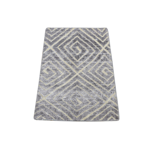 Modern and Contemporary Wool & Silk Hand Knotted Rug Grey No Border 2.0X3.0 -O080374
