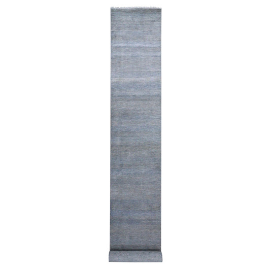 Modern and Contemporary Wool & Silk Hand Knotted Rug Grey No Border 2.7X16.4 -O079153