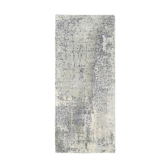 Modern and Contemporary Wool & Silk Hand Knotted Rug Grey No Border 2.7X5.10 -O062691