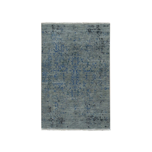 Modern and Contemporary Wool & Silk Hand Knotted Rug Grey No Border 3.1X5.0 -O087682