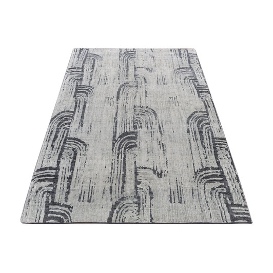 Modern and Contemporary Wool & Silk Hand Knotted Rug Grey No Border 4.0X6.3 -O087218