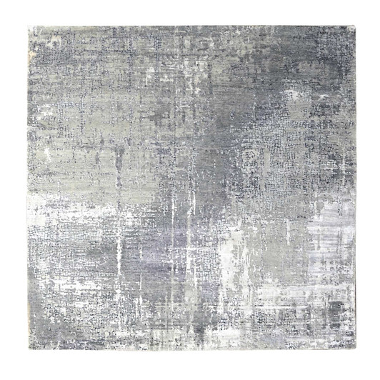Modern and Contemporary Wool & Silk Hand Knotted Rug Grey No Border 8.1X7.9 -O084589