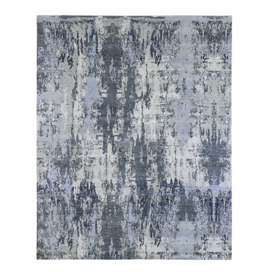 Modern and Contemporary Wool & Silk Hand Knotted Rug Grey No Border 8.2X10.2 -O066741