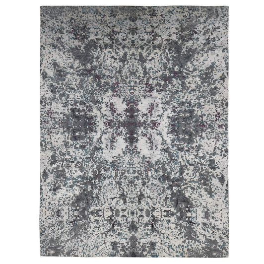 Modern and Contemporary Wool & Silk Hand Knotted Rug Grey No Border 9.10X13.7 -O087086
