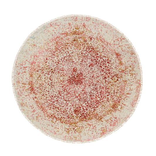 Modern and Contemporary Wool & Silk Hand Knotted Rug Ivory No Border 5.0X5.0 -O063261