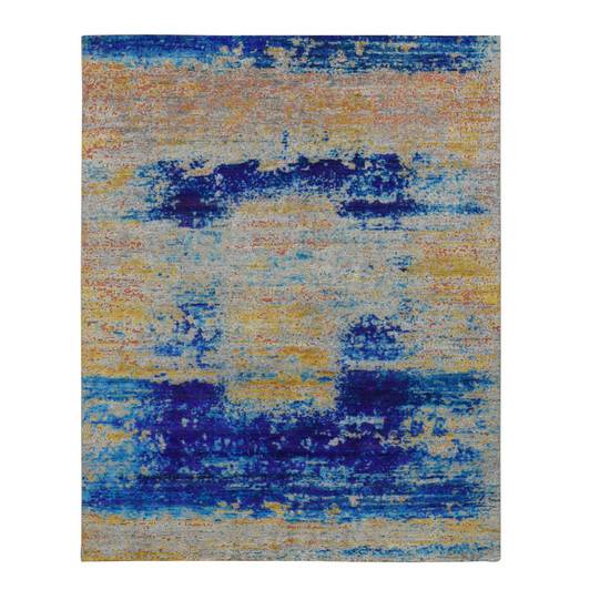 Modern and Contemporary Wool & Silk Hand Knotted Rug Yellow No Border 7.10X10.0 -O080848