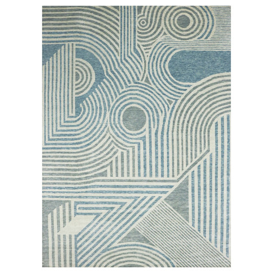 Modern and Contemporary Wool Hand Knotted Rug Blue No Border 10.1X14.0 -O079412