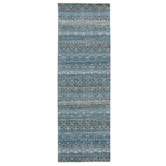 Modern and Contemporary Wool Hand Knotted Rug Blue No Border 2.8X8.1 -O076014