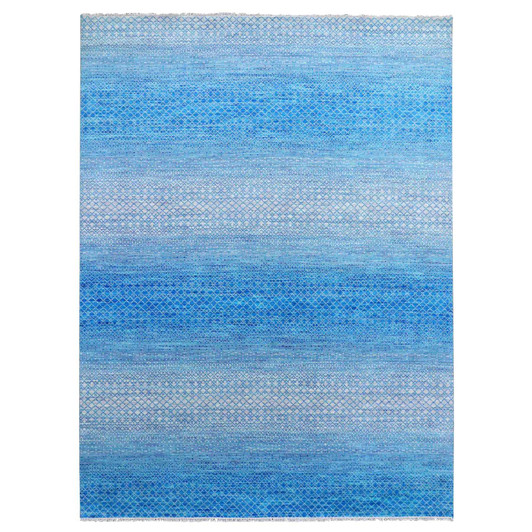 Modern and Contemporary Wool Hand Knotted Rug Blue No Border 9.1X12.2 -O079014