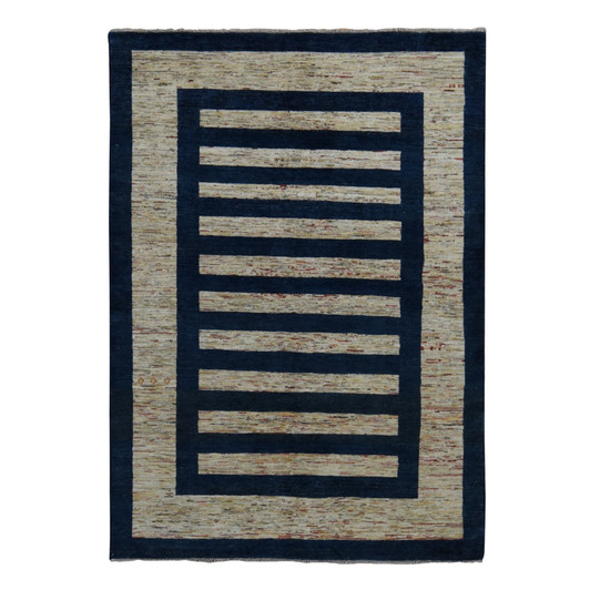 Modern and Contemporary Wool Hand Knotted Rug Brown Blue 5.7X8.0 -O080973