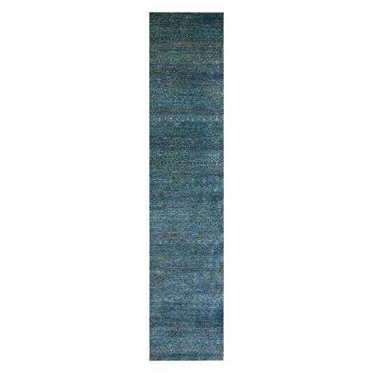 Modern and Contemporary Wool Hand Knotted Rug Green No Border 2.6X12.0 -O079817