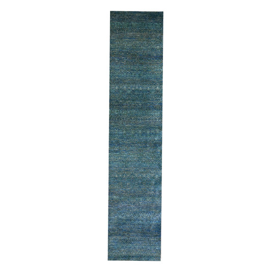 Modern and Contemporary Wool Hand Knotted Rug Green No Border 2.6X12.0 -O079818