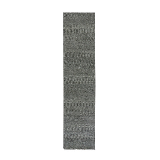 Modern and Contemporary Wool Hand Knotted Rug Grey No Border 2.7X11.8 -O079735