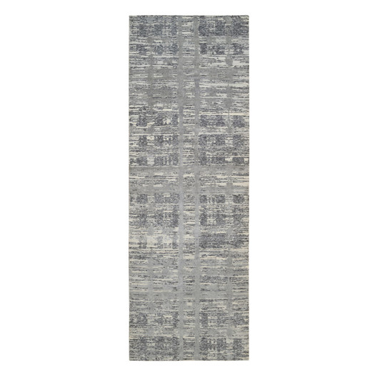 Modern and Contemporary Wool Hand Knotted Rug Grey No Border 4.1X12.0 -O064156