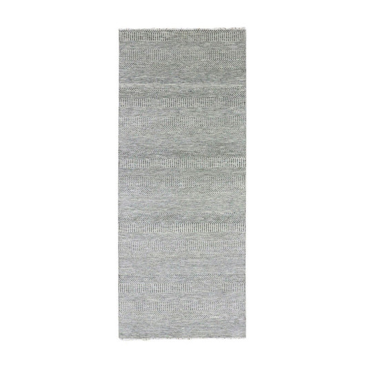 Modern and Contemporary Wool Hand Knotted Rug Grey No Border 4.1X12.1 -O079568