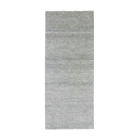 Modern and Contemporary Wool Hand Knotted Rug Grey No Border 4.1X12.1 -O079569
