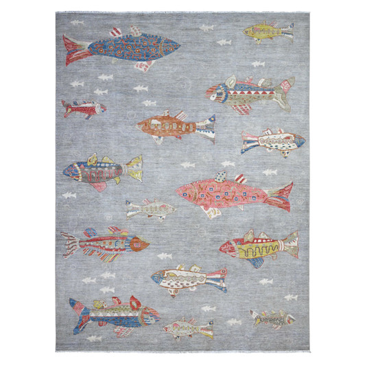 Modern and Contemporary Wool Hand Knotted Rug Grey No Border 8.10X11.9 -O089658