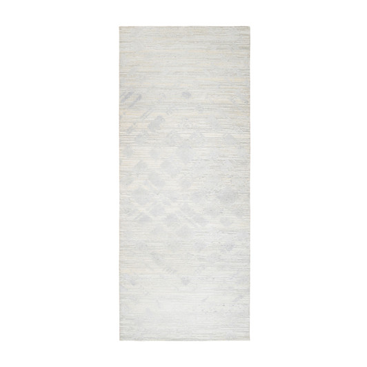 Modern and Contemporary Wool Hand Knotted Rug Ivory No Border 4.1X10.1 -O063377