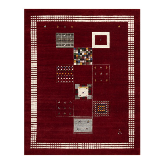 Modern and Contemporary Wool Hand Knotted Rug Red Vivid White 8.0X10.1 -O090784
