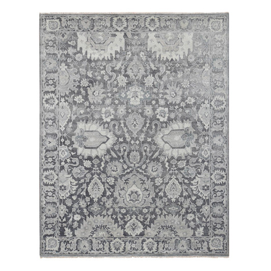 Oushak And Peshawar Wool & Silk Hand Knotted Rug Grey Charcoal Gray 7.10X10.2 -O080385