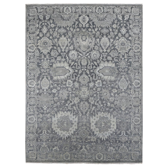 Oushak And Peshawar Wool & Silk Hand Knotted Rug Grey Gray 9.0X12.4 -O087070