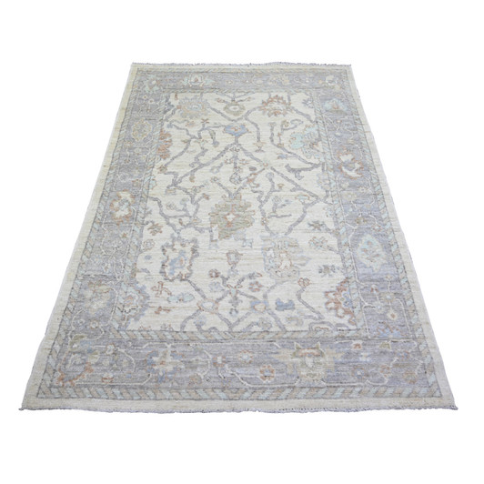 Oushak And Peshawar Wool Hand Knotted Rug Beige Gray 4.0X6.1 -O073844