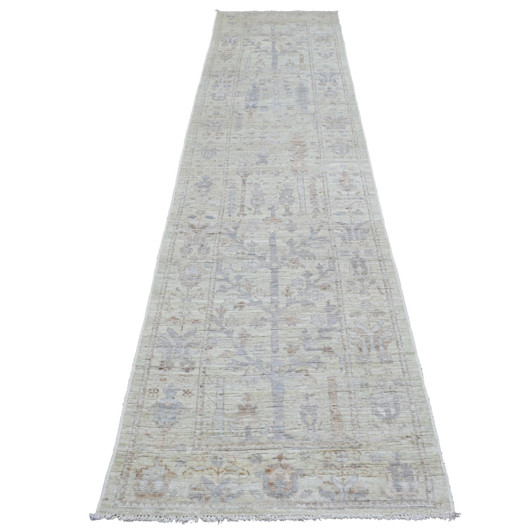 Oushak And Peshawar Wool Hand Knotted Rug Beige Silver 2.8X11.9 -O069893