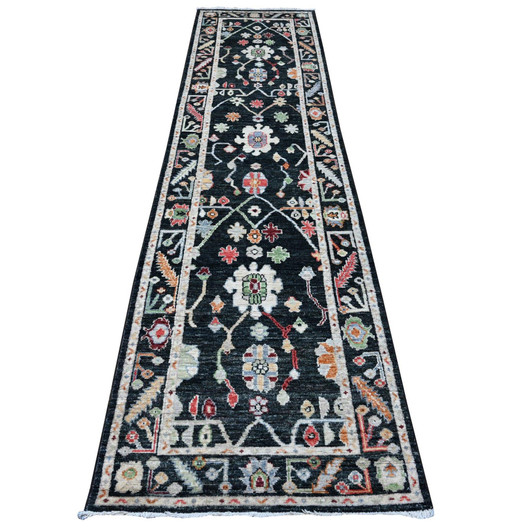 Oushak And Peshawar Wool Hand Knotted Rug Black Black 2.10X11.11 -O089008