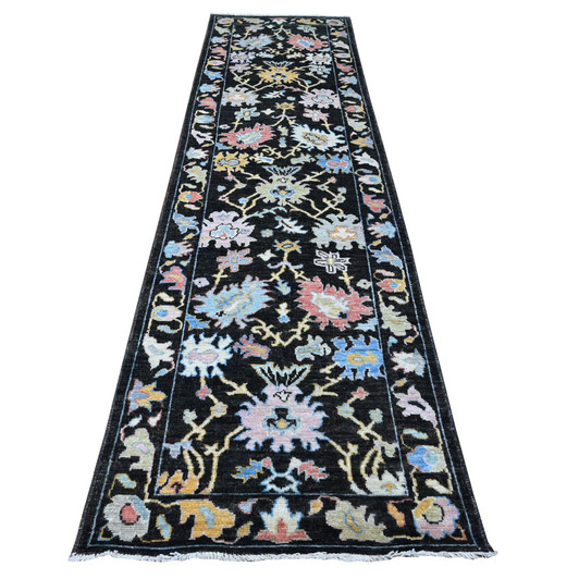 Oushak And Peshawar Wool Hand Knotted Rug Black Black 3.1X11.6 -O089017