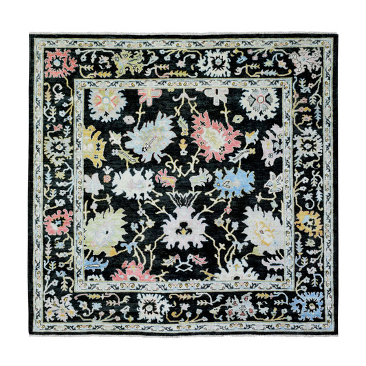 Oushak And Peshawar Wool Hand Knotted Rug Black Black 7.10X7.8 -O072952