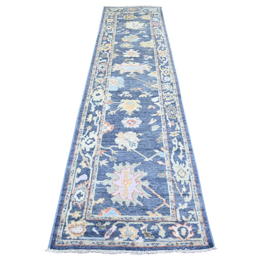 Oushak And Peshawar Wool Hand Knotted Rug Blue Blue 2.10X11.10 -O074108