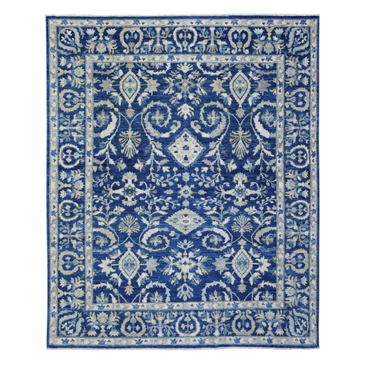 Oushak And Peshawar Wool Hand Knotted Rug Blue Blue 8.0X10.0 -O072689