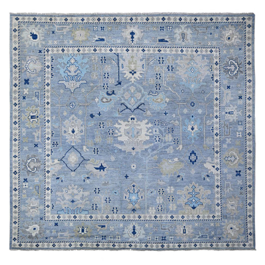 Oushak And Peshawar Wool Hand Knotted Rug Blue Blue 9.11X9.7 -O088687